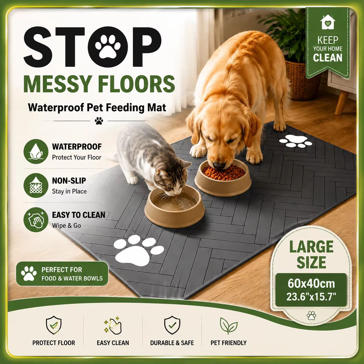 Pet Feeding Mat-Absorbent Pet Placemat for Food and Water Bowl, with Waterproof Rubber Backing, Quick Dry Water Mat for Dog Cat — image 1
