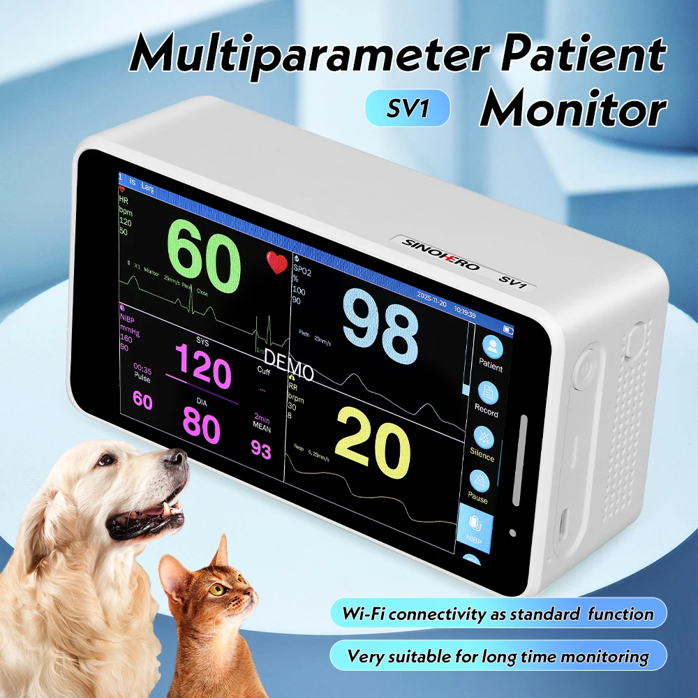 Monitor Veterinario Inteligente SINOHERO 5.5 pulgadas Pantalla Táctil Portátil para Signos Vitales de Animales