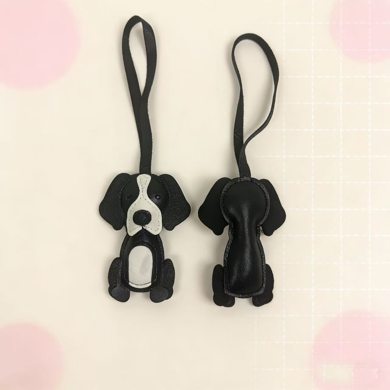 Cute Border Collie Dog Keychain Pendant Leather Car Bag Accessory Hanging Ornament Keyring — image 5