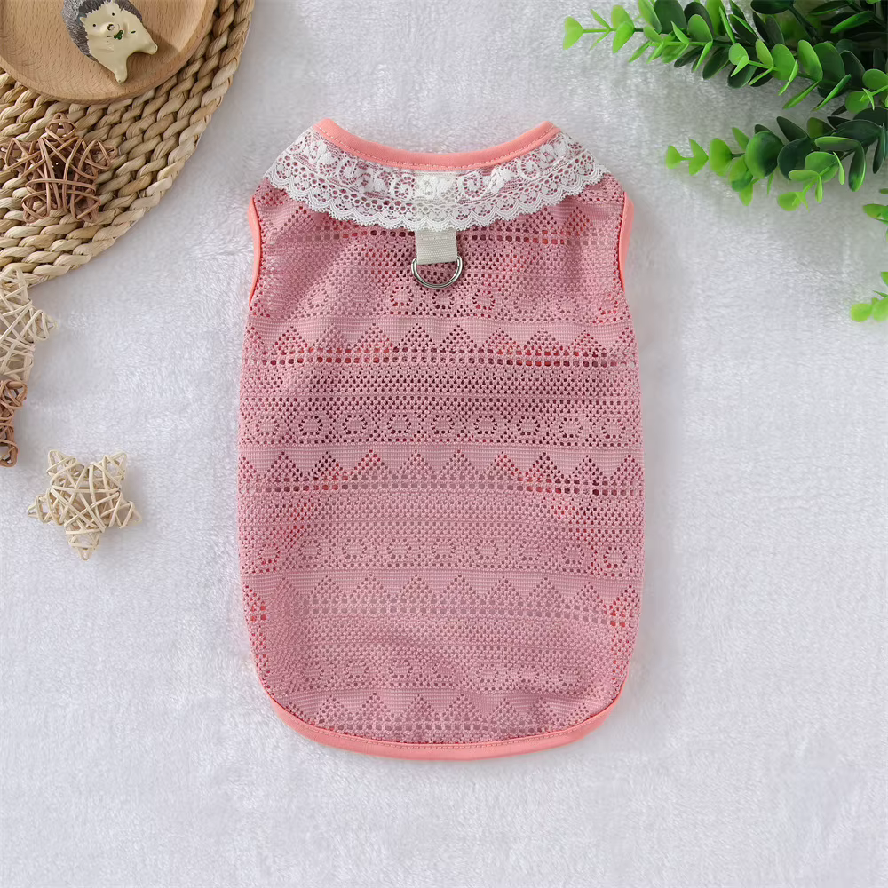 3 Colors Lace-edged Pet Tank Top Cooling Mesh Clothes Anti-shedding Apparel For Dogs And Cats — image 2