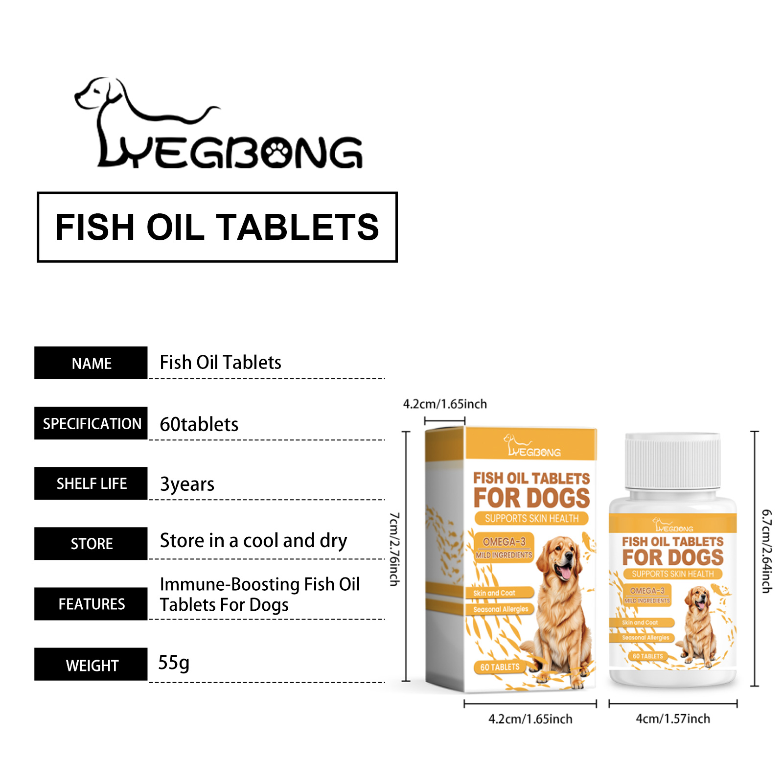 Tabletas de Aceite de Pescado para Perros, Suplemento Omega-3 para Pieles y Cachos, Alivio de Picazón e Alergias Estacionales, 60 Tablets — imagen 6