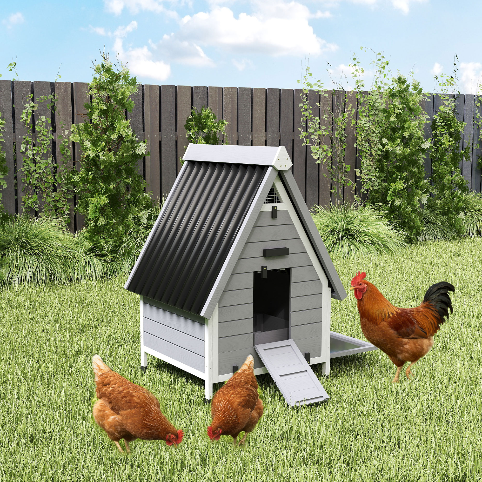 Casa para Gallinas de 2 Ejemplares, Hogar Exterior de Madera con Caja de Anidación Removible y Barra de Percha, bandeja y rampa — imagen 3