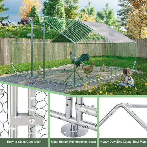 Large Metal Chicken Coop, Walk-in Chicken Run, Galvanized Wire Poultry Chicken Hen Pen Cage, Rabbits Duck Cages With Waterproof And Anti-Ultraviolet Cover For Outside 10 L X 13 W X 6.56 H — imagen 5