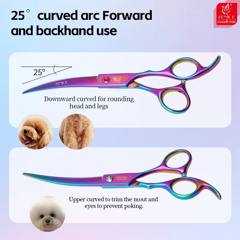 Fenice 6.5/7 Inch Colorful Professional Dog Grooming Scissors Set Kits Straight Thinner Curved Chunker Grooming Shears Tool Set — image 4