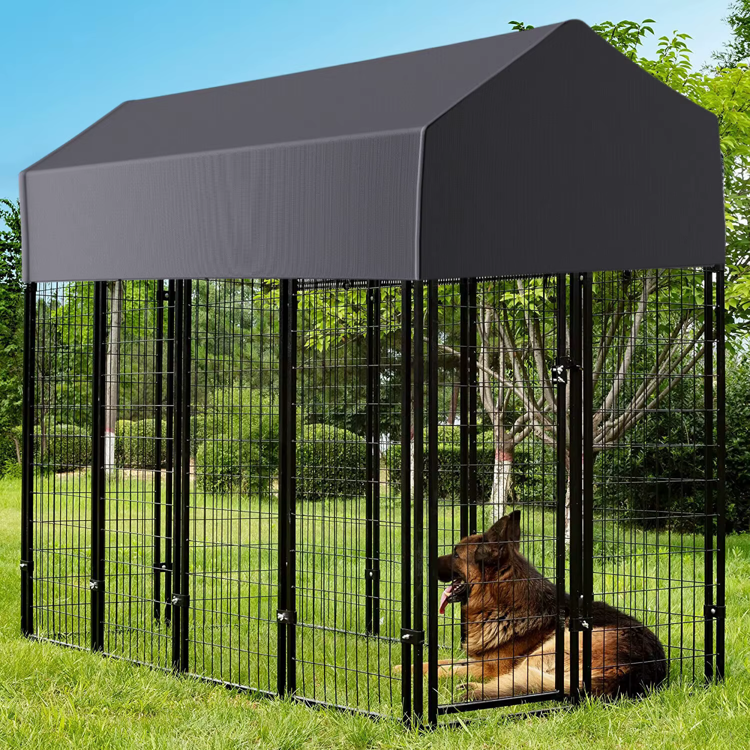 Casa para Perros Grande Exterior con Cubierta Anti-UV y Resistente a Agua - Jaula de Plástico Metálica para Mascotas — imagen 2
