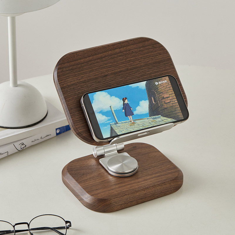 Walnut Wood Tablet Stand, Desktop Office Gaming Chicken Eating Adjustable Rotating Fixed Phone Stand, Wooden — image 5