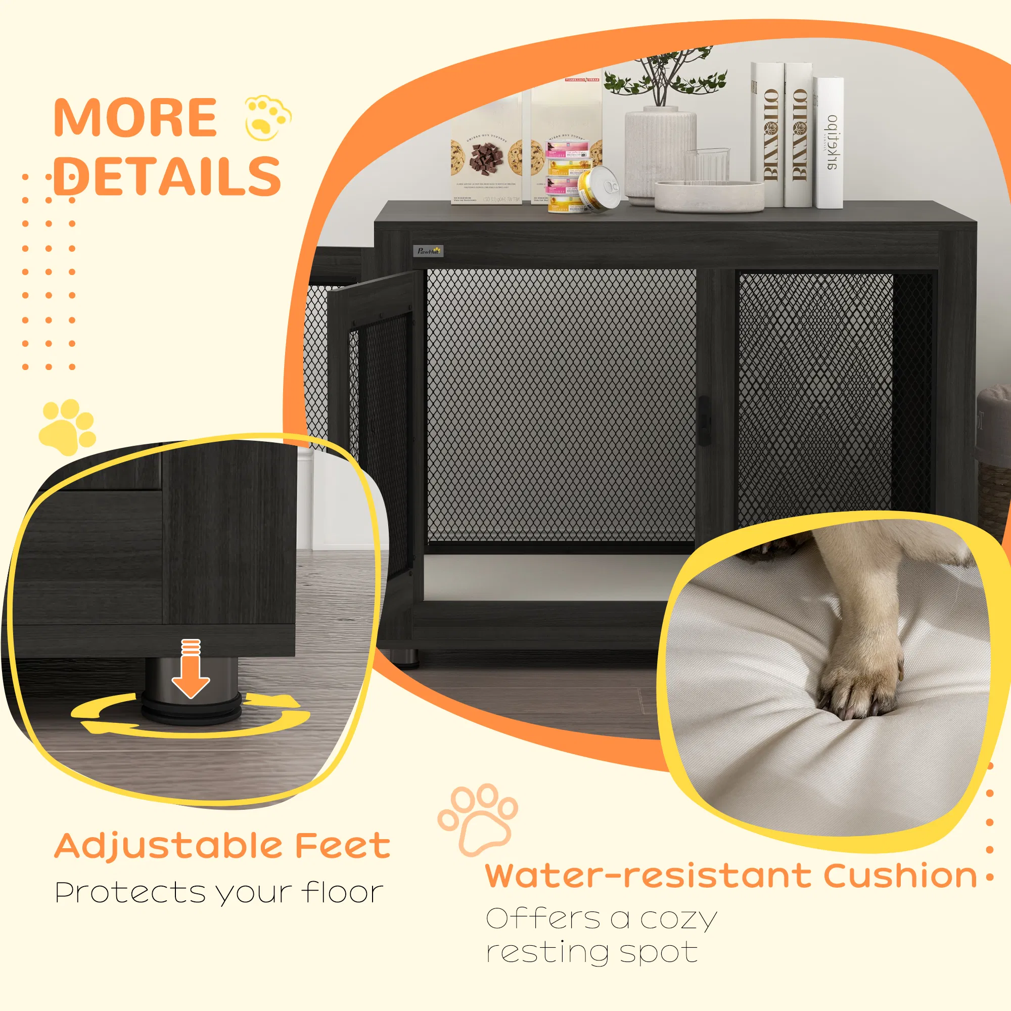 Pet Crate End Table with Water-resistant Cushion or Large Medium Dogs, Black — image 3
