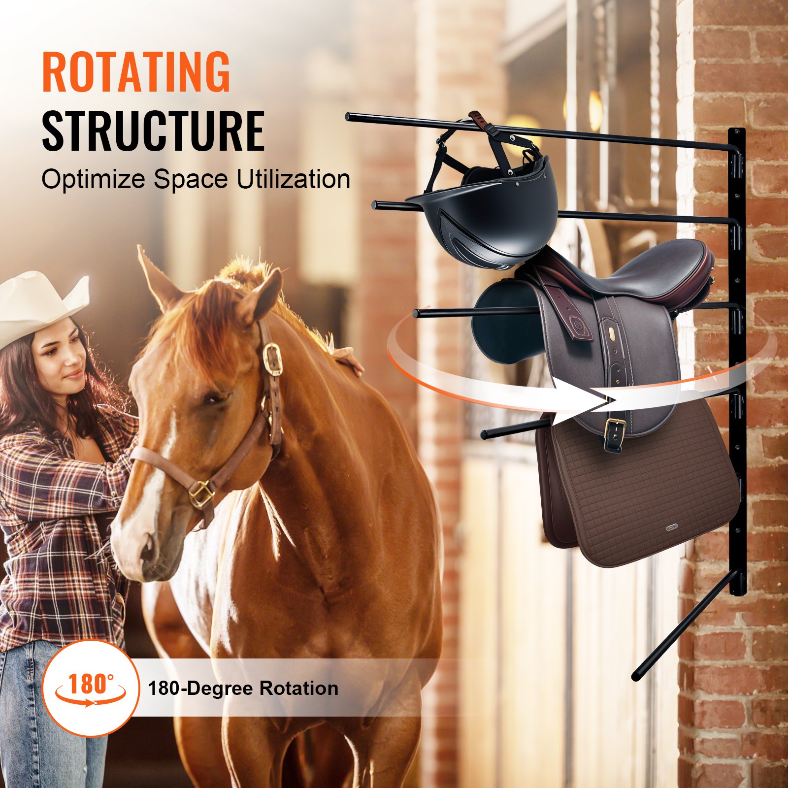 Establecimiento de Silla de Caballo en Pared, 30.9 x 29.9 x 5.5 Pulgadas, Soporte Rotativo para Sillas de Equitación, Seis Niveles de Estantería para Organización de Trenza y Accesorios para Trailer — imagen 4