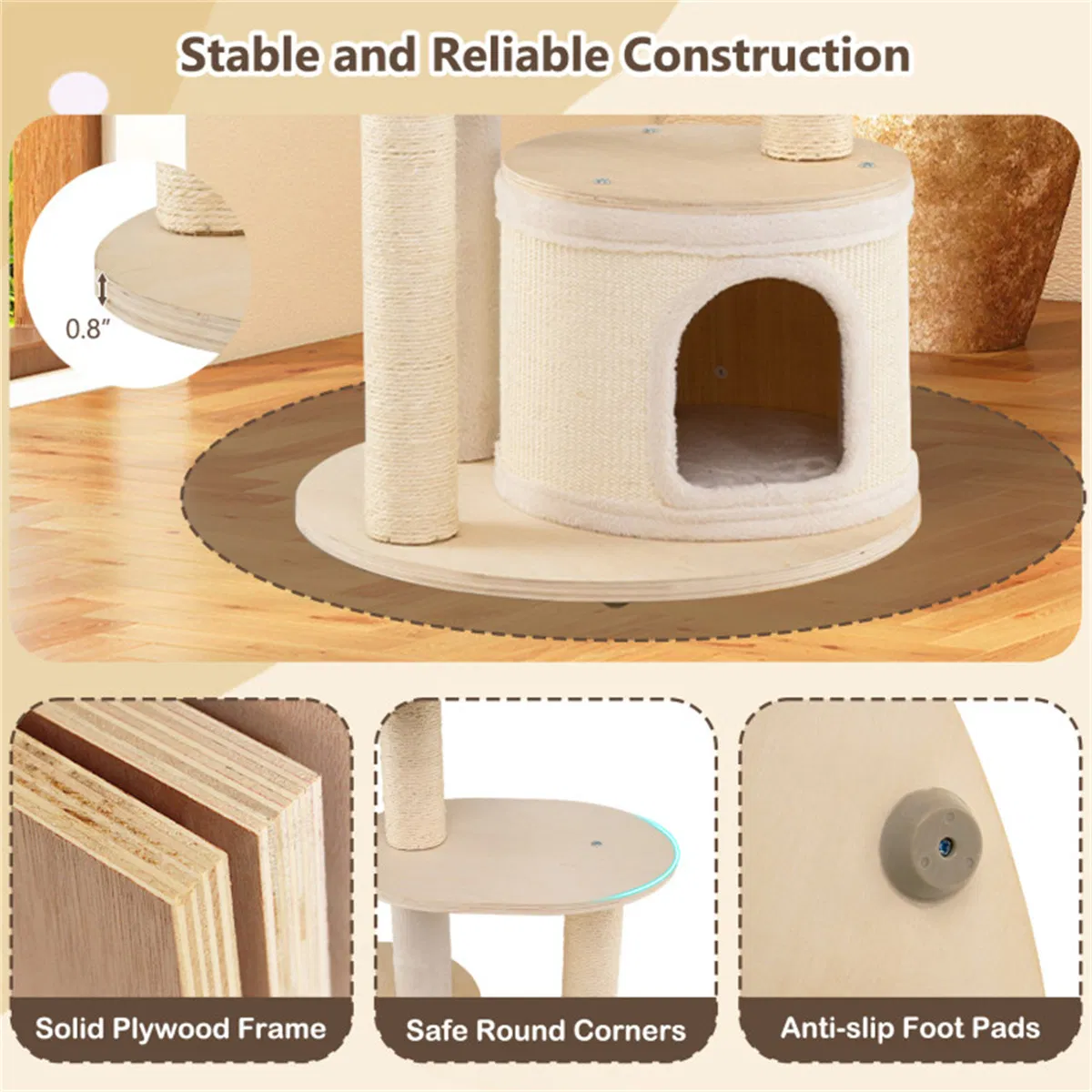 Tall Wooden Cat Tree Multi-Level Cat Tower with Sisal Scratching Posts & Condos for Indoor Cats, Natural — image 2
