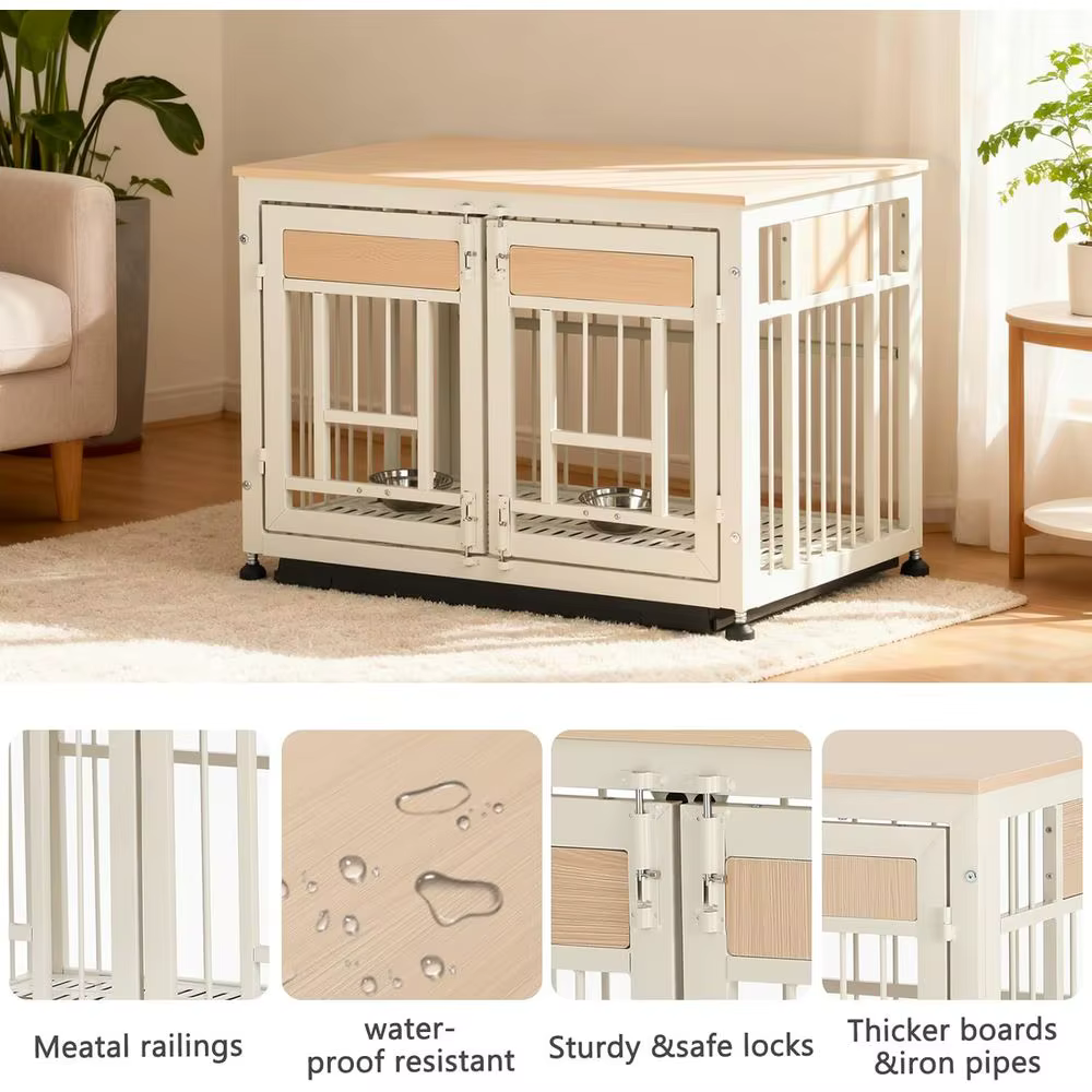 Caja de Perro Decorativa en Madera Blanca - Mobiliario para Canes Grandes (35-60 lbs) con Tazas Ajustables y Etiqueta de Nombre — imagen 4