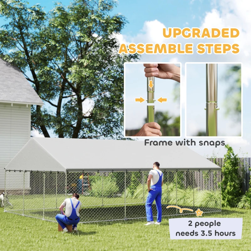 Heavy Duty Outdoor Dog Kennel With Waterproof Roof, 2 Secure Latches, Chain Link Dog Run For Backyard, 20' X 15' X 8', Multiple Packages — imagen 6