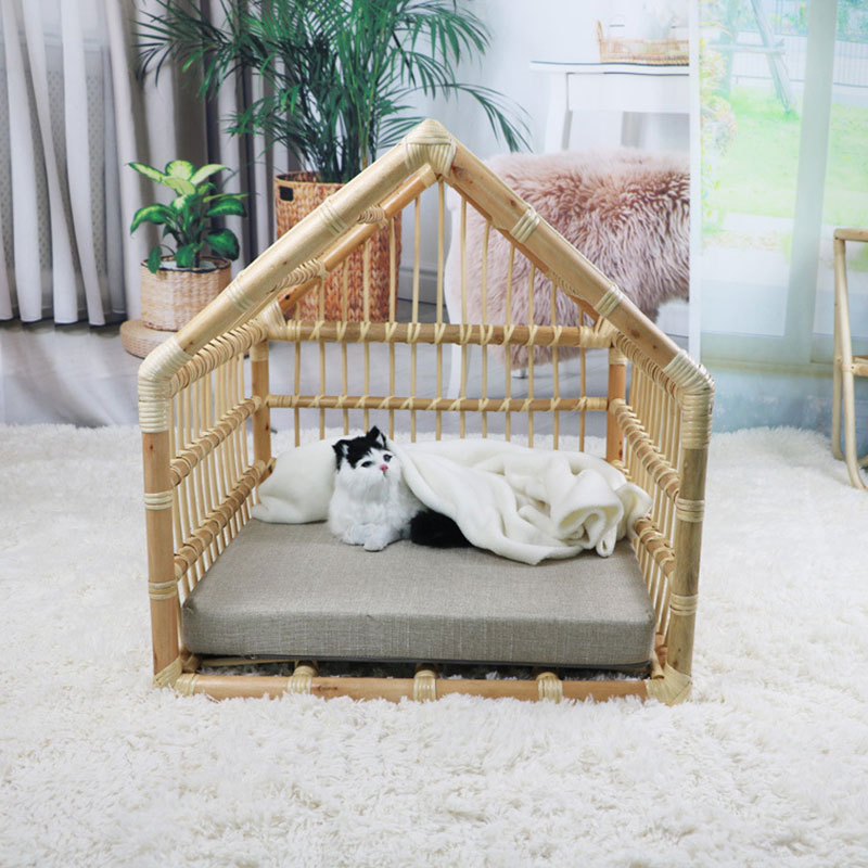 Nido de Gato Manual en Rattán Casa para Mascotas Creativa Caja de Rattán para Perros y Gatos — imagen 2