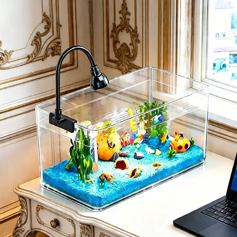 Tanque de Peces Transparente para Mesa, Idóneo para Decoración Oficina y Hogar, Forma Trapezoideada (Sin Paisajes ni Piedras) — imagen 4