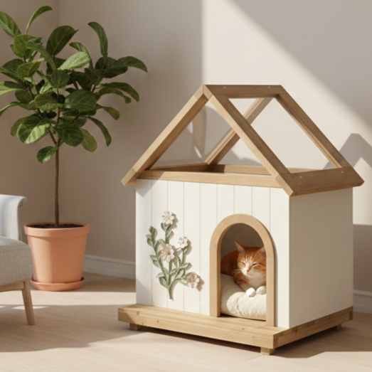 Casa de Gato Certificada por FSC con Techo Acrílico de Ceder para Interior y Exterior - Refugio de Madera para Gatos y Pequeños Perros (11-25 lbs) — imagen 4