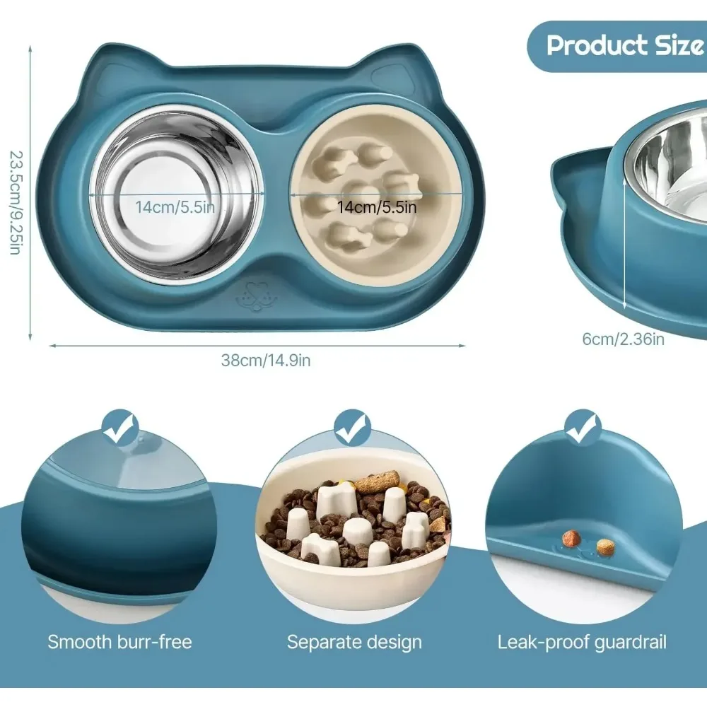 Bol de Alimentación para Gatos en Acero Inoxidable con Base de Silicón Anti-Gresca para Perros y Gatos Comida Lenta para Prevenir Ahogamiento Canino — imagen 1