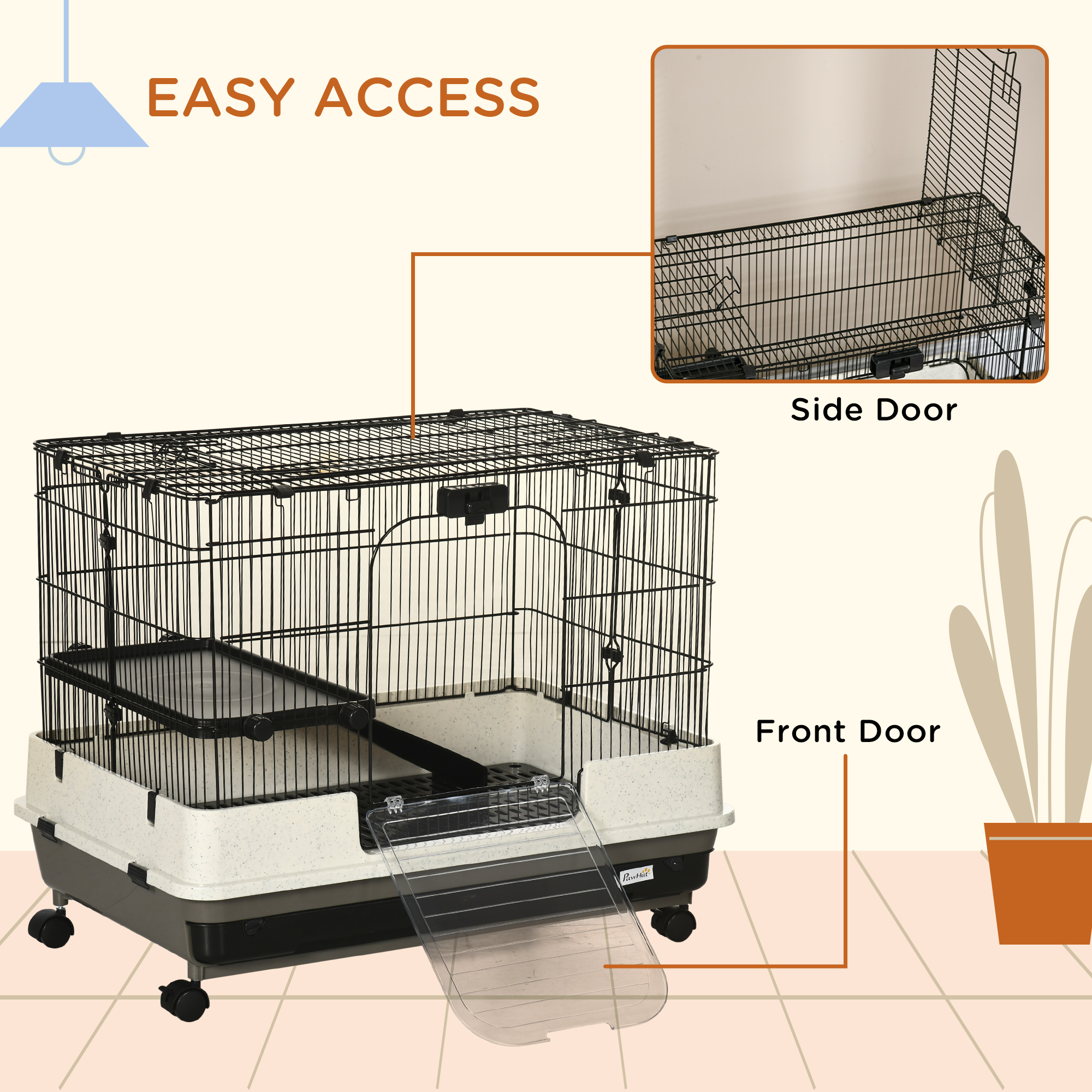 Jaula Compacta con Ruedas de 2 Niveles y Plataforma para Conejos, Hámsters, Chinchillas y Jerbos, con Amplio Espacio Vital — imagen 8