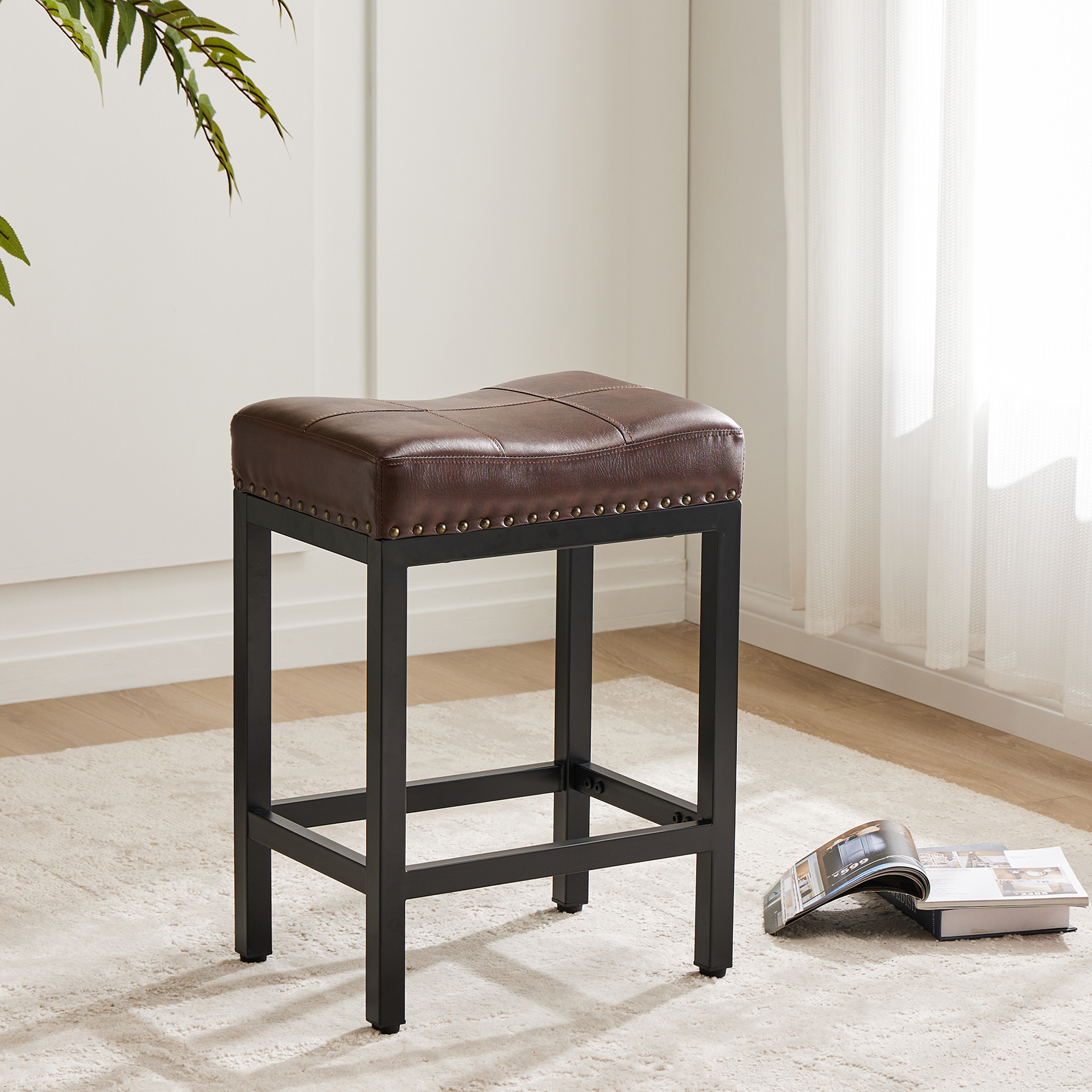 Saddle Bar Stool Kitchen Stools, Sturdy Steel Frame — image 4