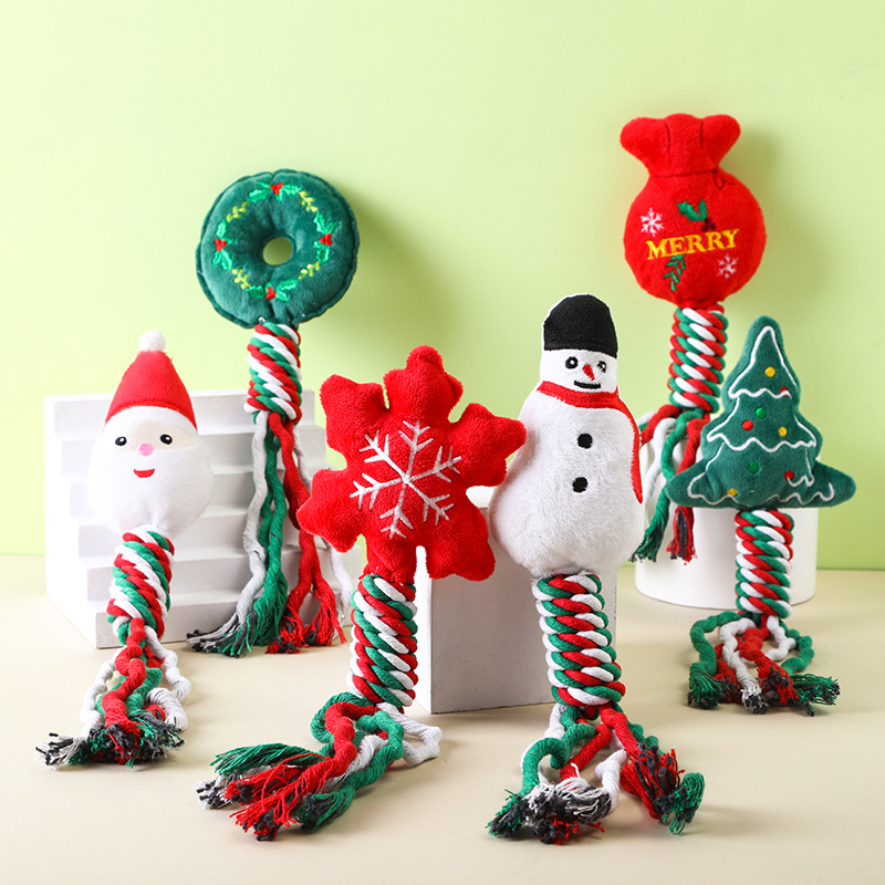 Christmas Cotton Rope Pet Plush Toy Teeth Grinding Durable Cartoon Self Hi Dog Toy Cat Supplies — image 4