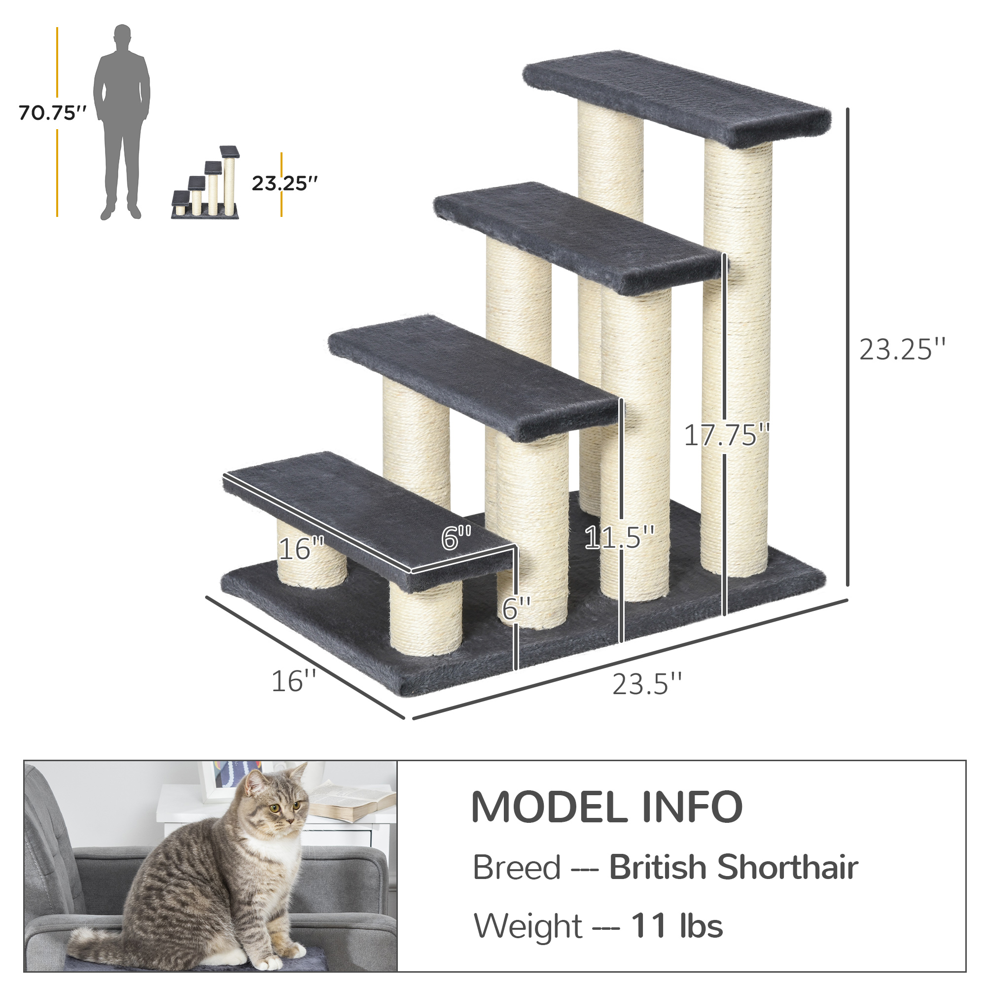 Árbol para Gatos con 4 Peldaños para Altos Colchones con Poste de Rastrillado de Sisal — imagen 2