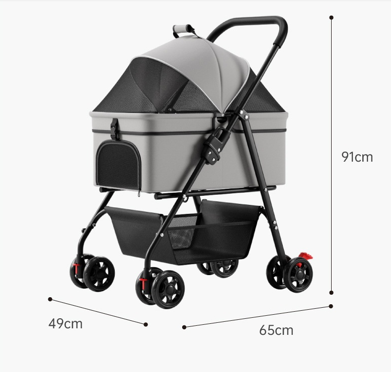 Pet Stroller Lightweight Foldable Detachable Dog Cat Travel Stroller One-Button Folding Carry Basket — image 6
