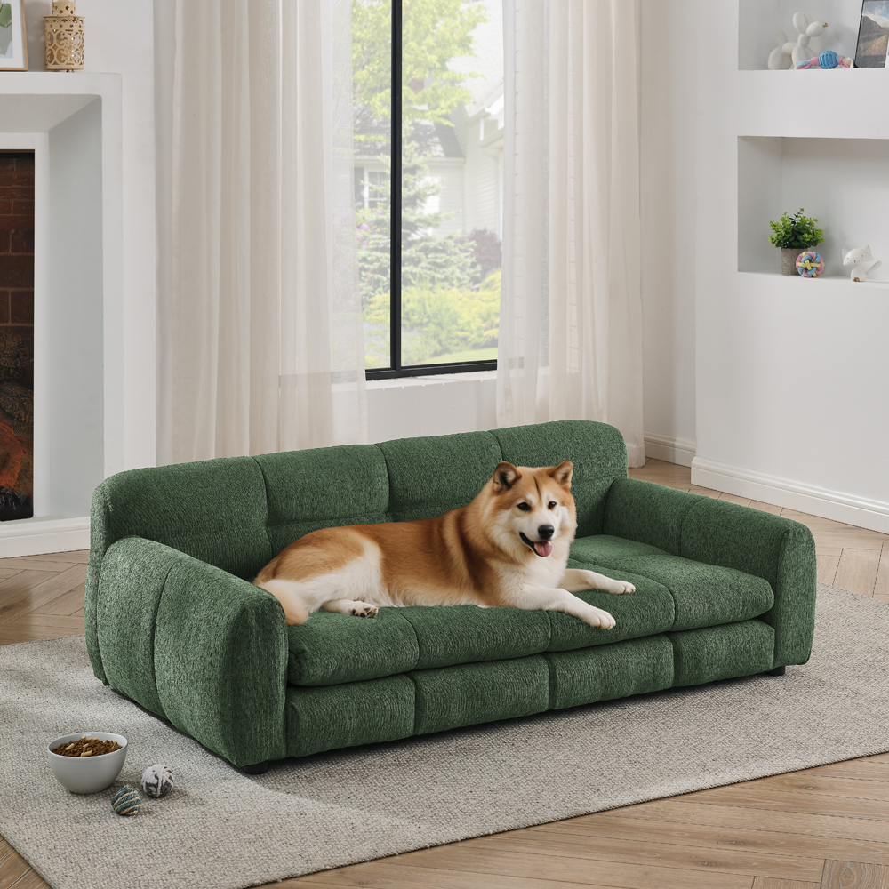 Sofá para Perros Grande y Comodo con Soporte Elevado, Mueble de Piso para Canes Grandes, Sofá Moderno de Lino Verde Oliva — imagen 1