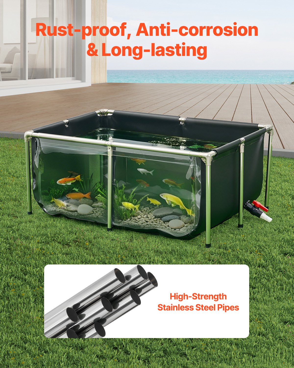 Tanque de Peces Sobre Tierra con Panel de Visión Transparente 126.8 Gal de Malla de PVC — imagen 2