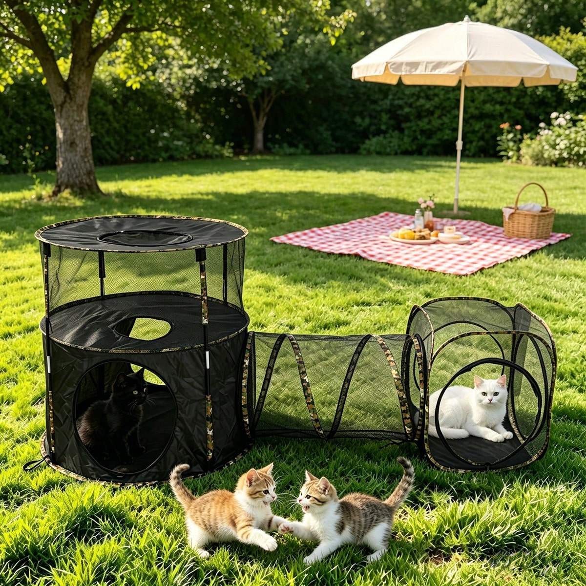 3 In1 Catio Outdoor Cat Enclosure, 2-Tier Cat Tents With Tunnels For Indoor Cats Pop Up Cube, Pet Tower Playpen With Tunnels And Tents — image 3