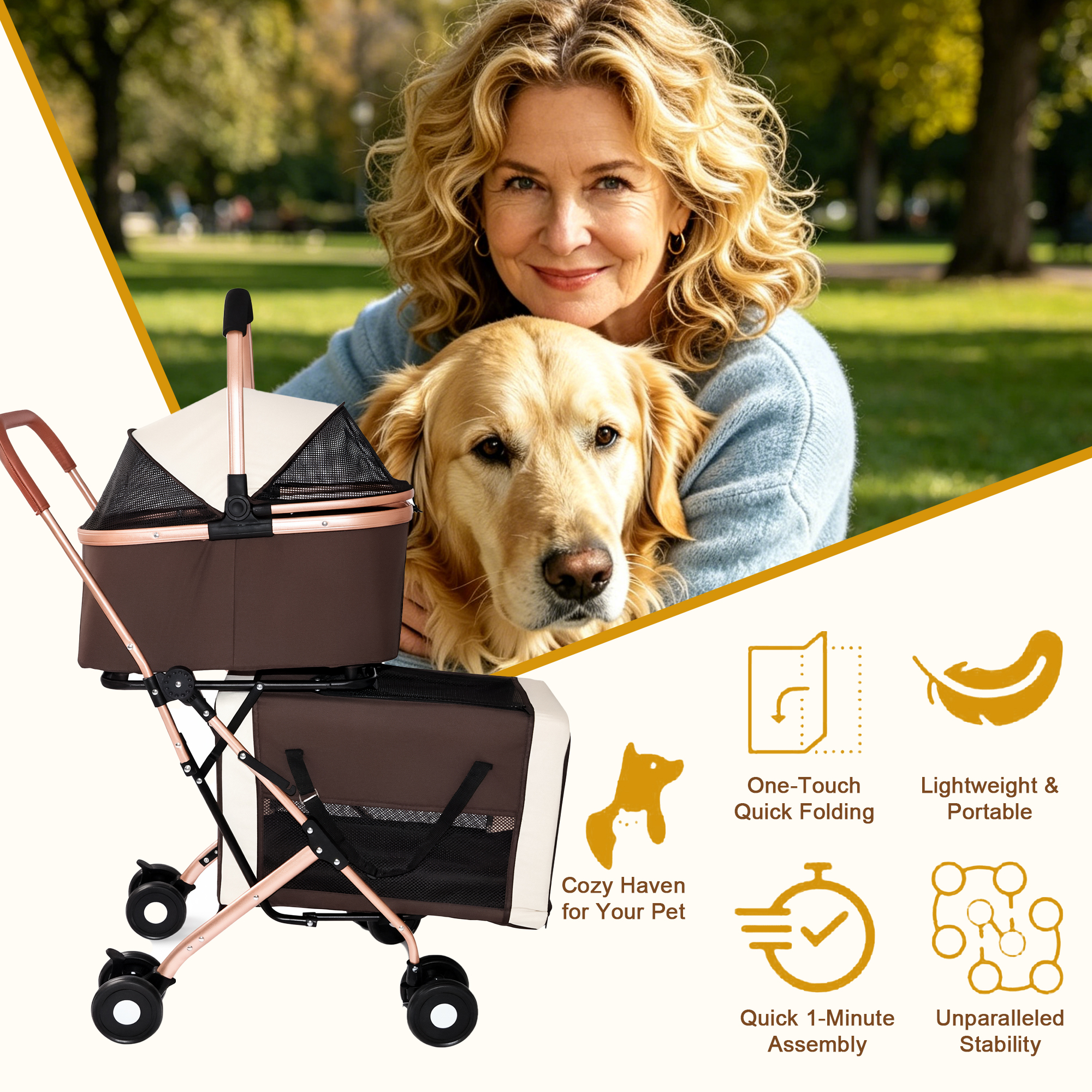 Cochecito Doble para Mascotas 3 en 1 para Perros y Gatos Pequeños y Medianos, Marco Plegable Convertible en Bolso Transportador, Ruedas Antichoque con Sistema de Freno, Doble Correa de Seguridad Fija para Hogares con Varias Mascotas — imagen 10
