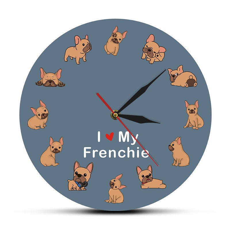 Reloj de Pared con Bulldog Francés Impreso, Iluminación trasera, Decoración para Mascotas, Amo a mi Frenchie, Silencioso, No tictaque — imagen 1