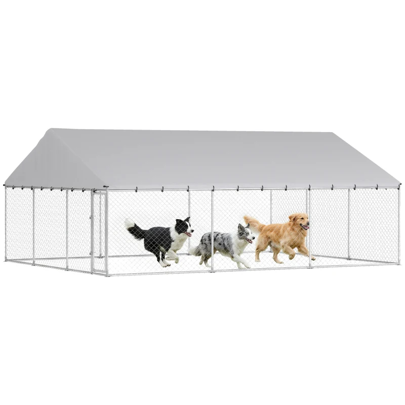 Heavy Duty Outdoor Dog Kennel With Waterproof Roof, 2 Secure Latches, Chain Link Dog Run For Backyard, 20' X 15' X 8', Multiple Packages — imagen 8