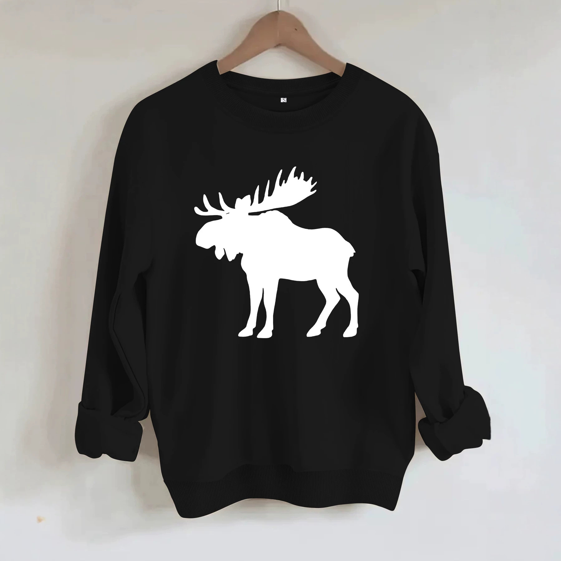 Deer head print round neck fleece hoodie — image 5
