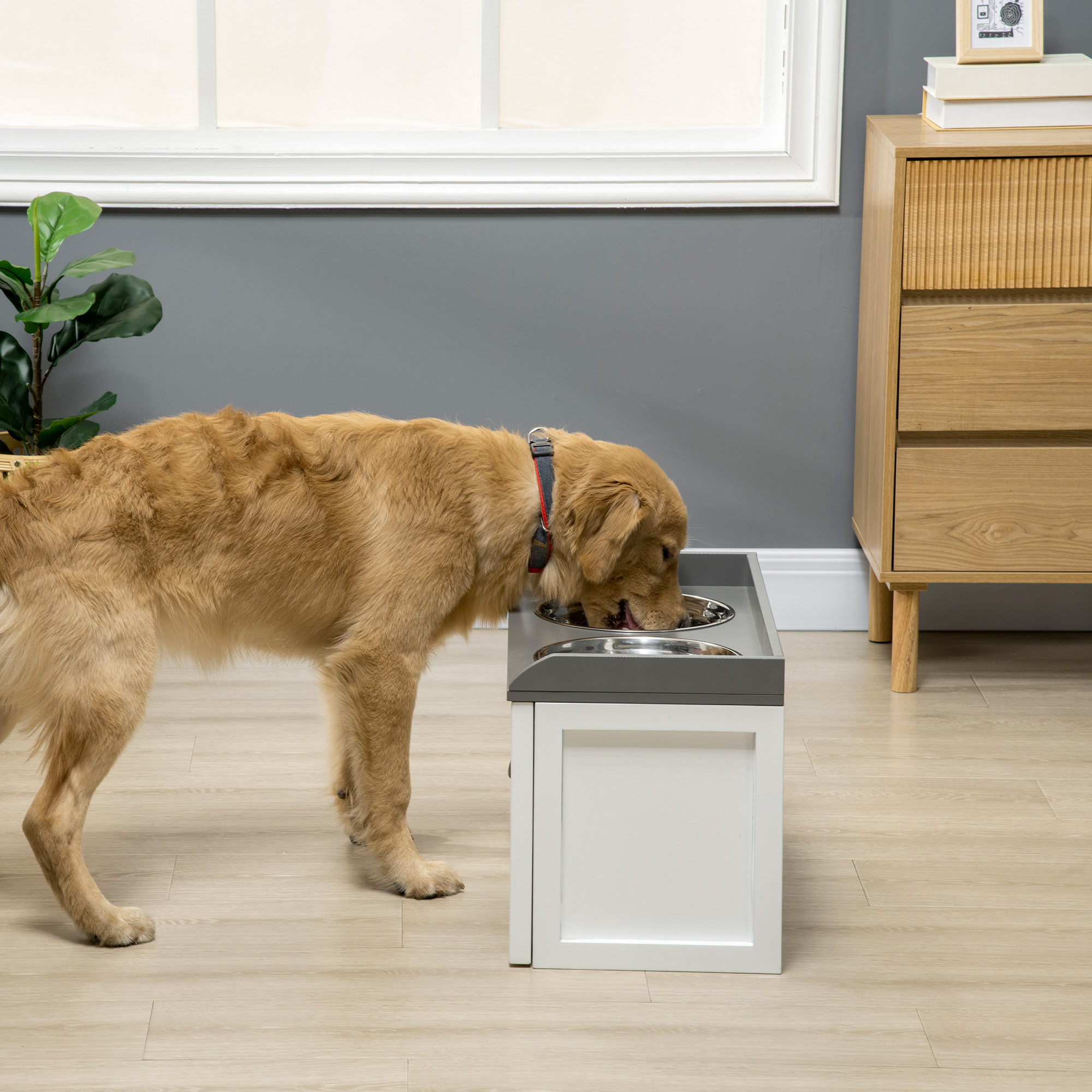 Pet Feeding Station Pet Dish Bowl Set with Storage, 2 Elevated Dog Bowls for Large Sized Dogs, White — image 2