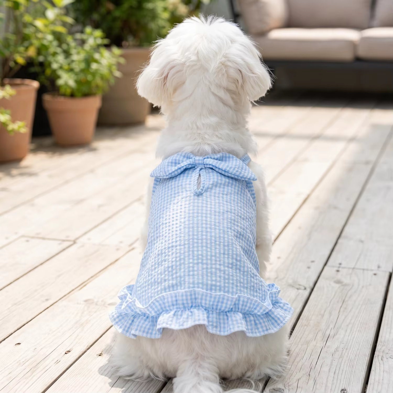 Ropa de verano para perros pequeños: camiseta de tirantes con volantes y rayas, chaqueta transpirable para cachorros, ropa de perro dulce y frillada — imagen 4