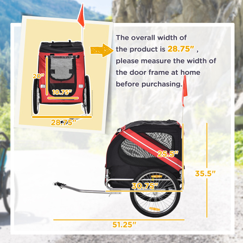 Remolque de bicicleta Aosom para perros, carrito para mascotas, carreta de carga para viajes con 3 entradas, ruedas grandes para todo terreno y malla protectora — imagen 7