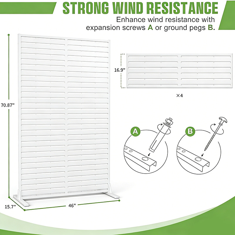 70.87" H × 46.06" W White Metal Privacy Screen, Freestanding Slatted Patio Divider Fence, Coastal & Beach House Decor, Indoor Room & Sunroom Partition, Kid Play Yard & Pet Safe Outdoor Deck Balcony Ba — image 10