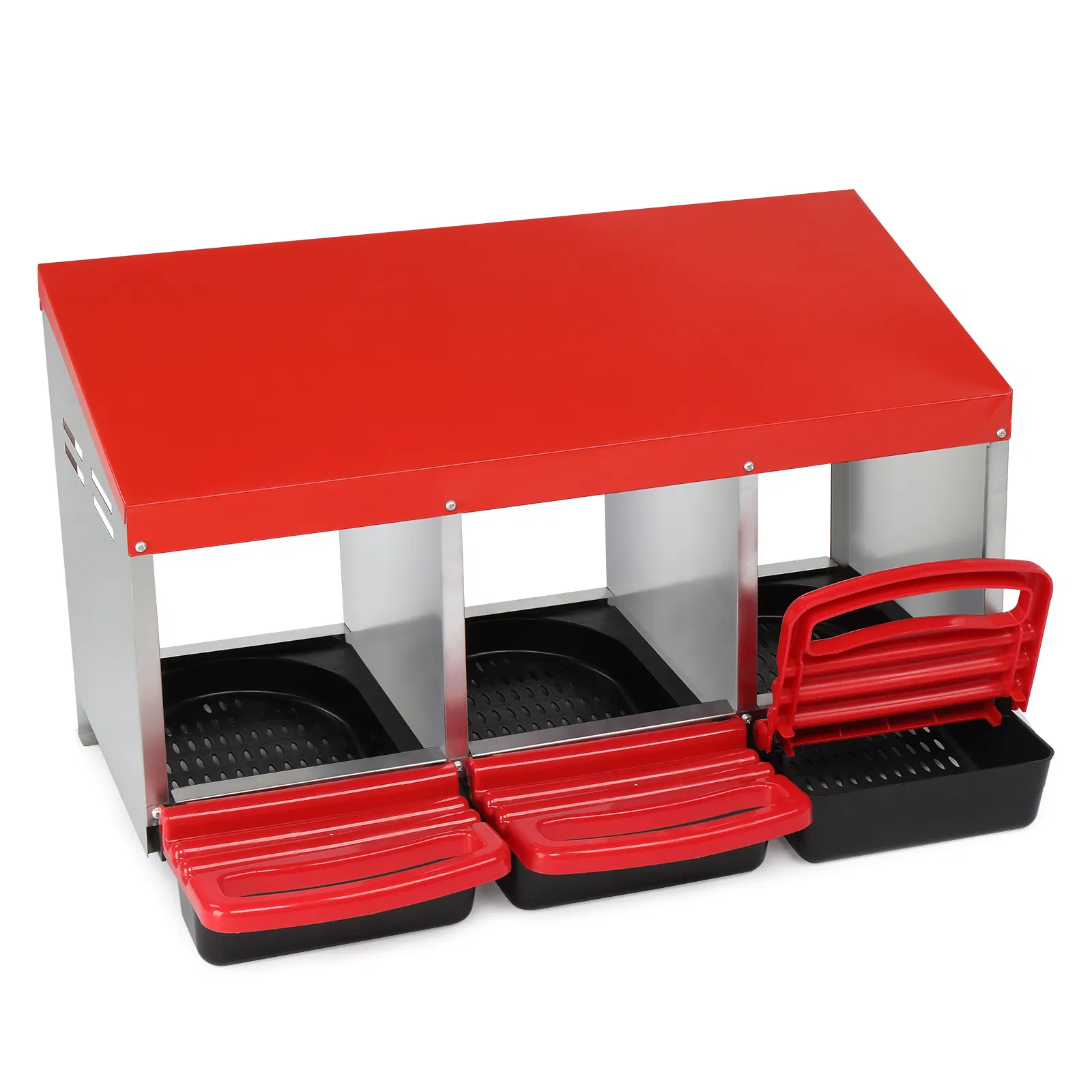 3 Compartment Roll Out Chicken Nesting Box with Plastic Basket, Egg Nest Box Chicken Laying Box Hens Chicken Coop Box, Red — imagen 5