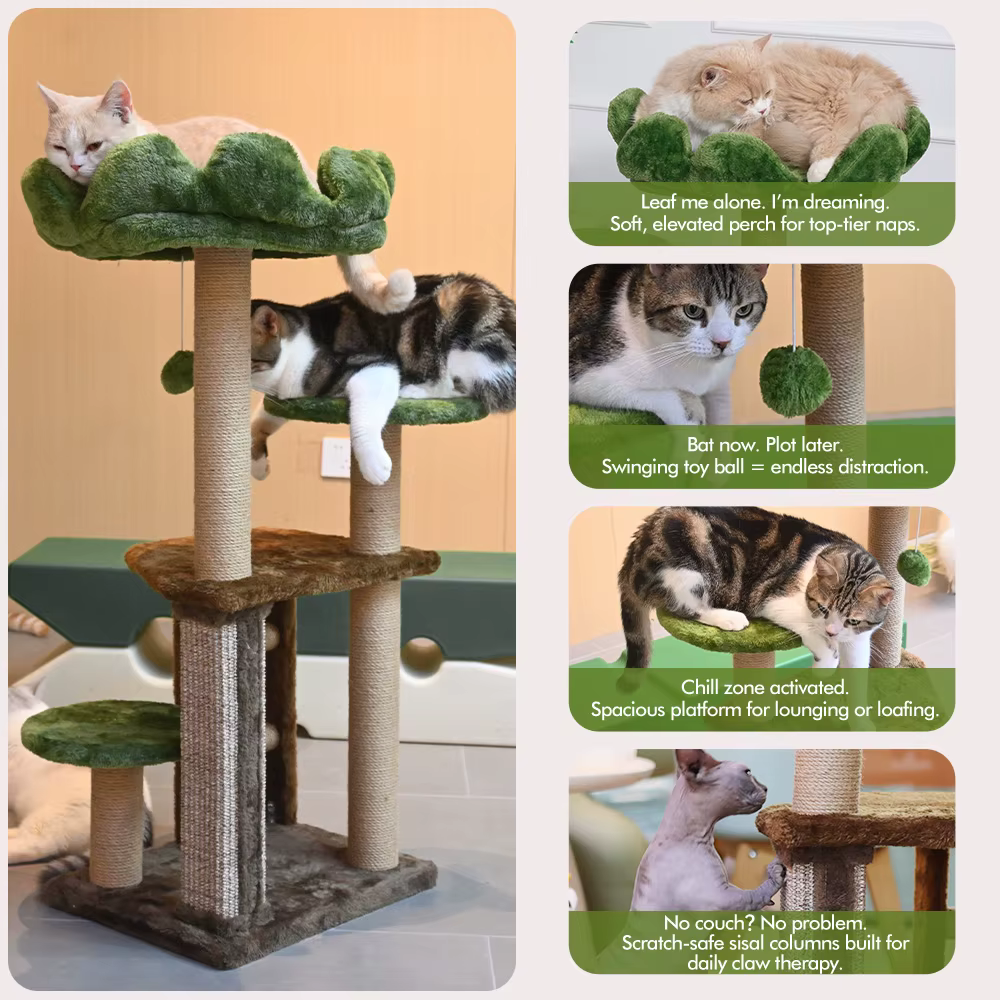 Árbol de Gato Mediano: Torre de Gatos de Escaleras Verdes de Múltiples Niveles con Poste de Rascado y Posición Acogedora — imagen 5