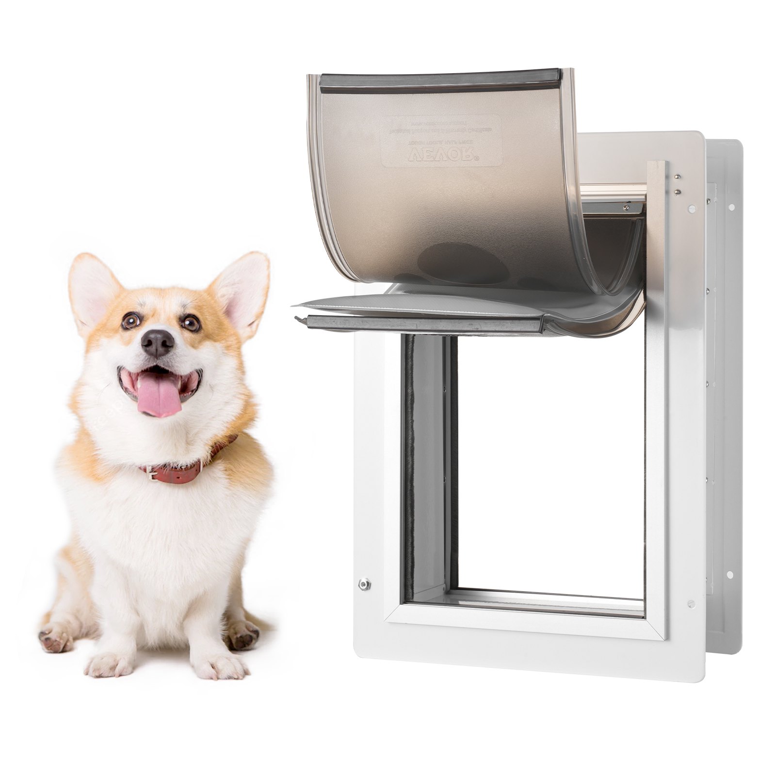 Pet Door, 12.28" X 17.13" Metal Frame With Lock And 3-Flap System Weatherproof Doggy Door, Easy To Install In Interior Or Exterior Walls, Pet Door Suitable For Cat Doggie Kitties (White-Medium) — imagen 1