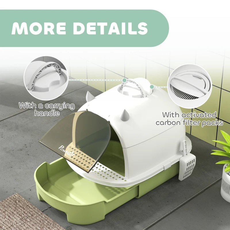 Covered Cat Litter Box With Lid, Scoop, Deodorizing Bags For Odor Control, Privacy, Easy To Clean, Green — imagen 11