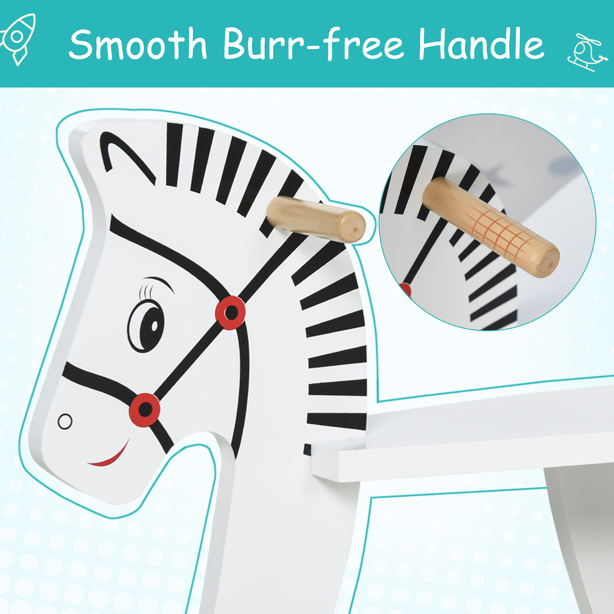 Wooden Rocking Horse Toddler Baby Ride-on Toys for Kids 1-3 Years with Classic Design & Wood Safety Bar, White — image 7