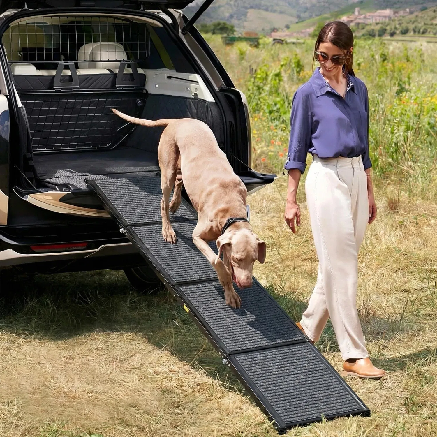 71" Long & 19" Wide Folding Dog Ramp for Car, SUV & Truck – Portable Pet Ramp with Non-Slip Surface, Extra Wide Steps — image 2