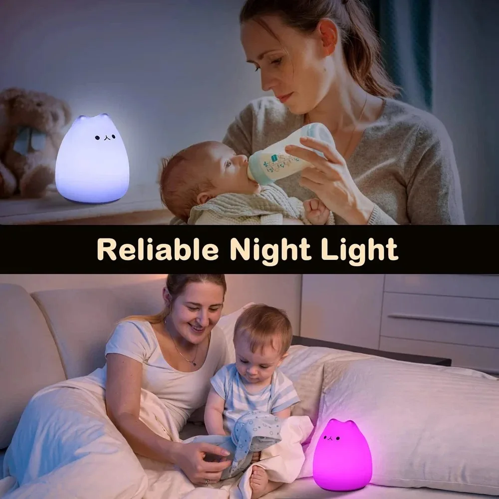 Touch Night Light Colorful Cat Silicone Animal Light Led Cartoon Lamp Bedroom Decoration Lights Bedside Lighting — image 5
