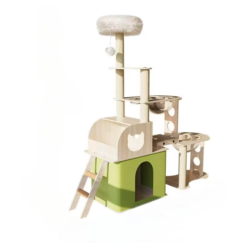 Poste de rascado para gatos, gran árbol de gato con casa, marco de escalada de madera, árbol de flores interactivo, mobiliario para gatos — imagen 2