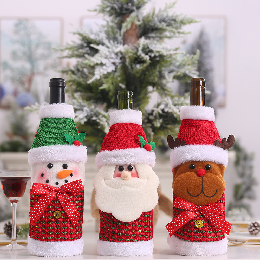 Christmas decoration supplies creative cartoon elderly snowman elk wine bottle set red wine set red wine bag — image 2