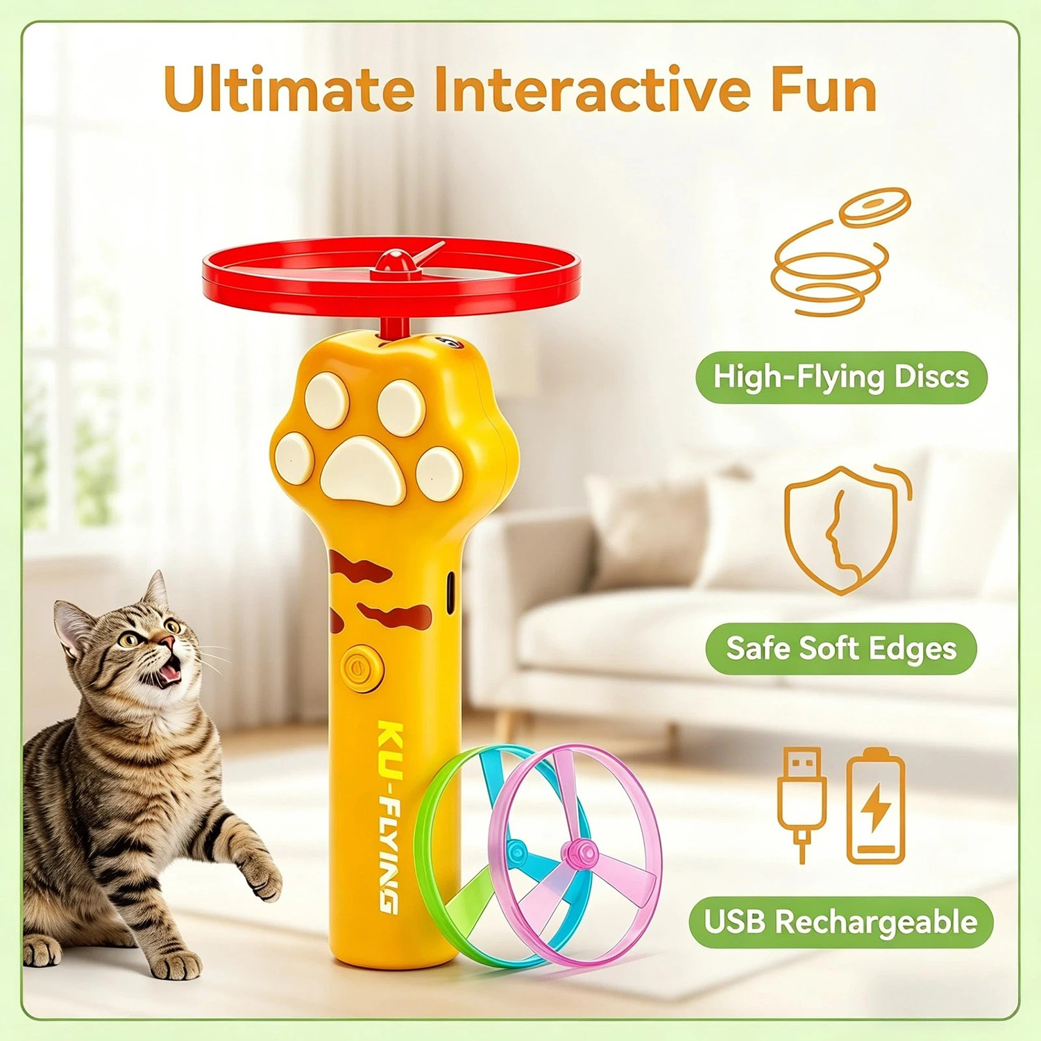 Cat Fetch Toy Flying Disc Launcher Rechargeable Interactive Cat Toys & 10 Discs — image 2