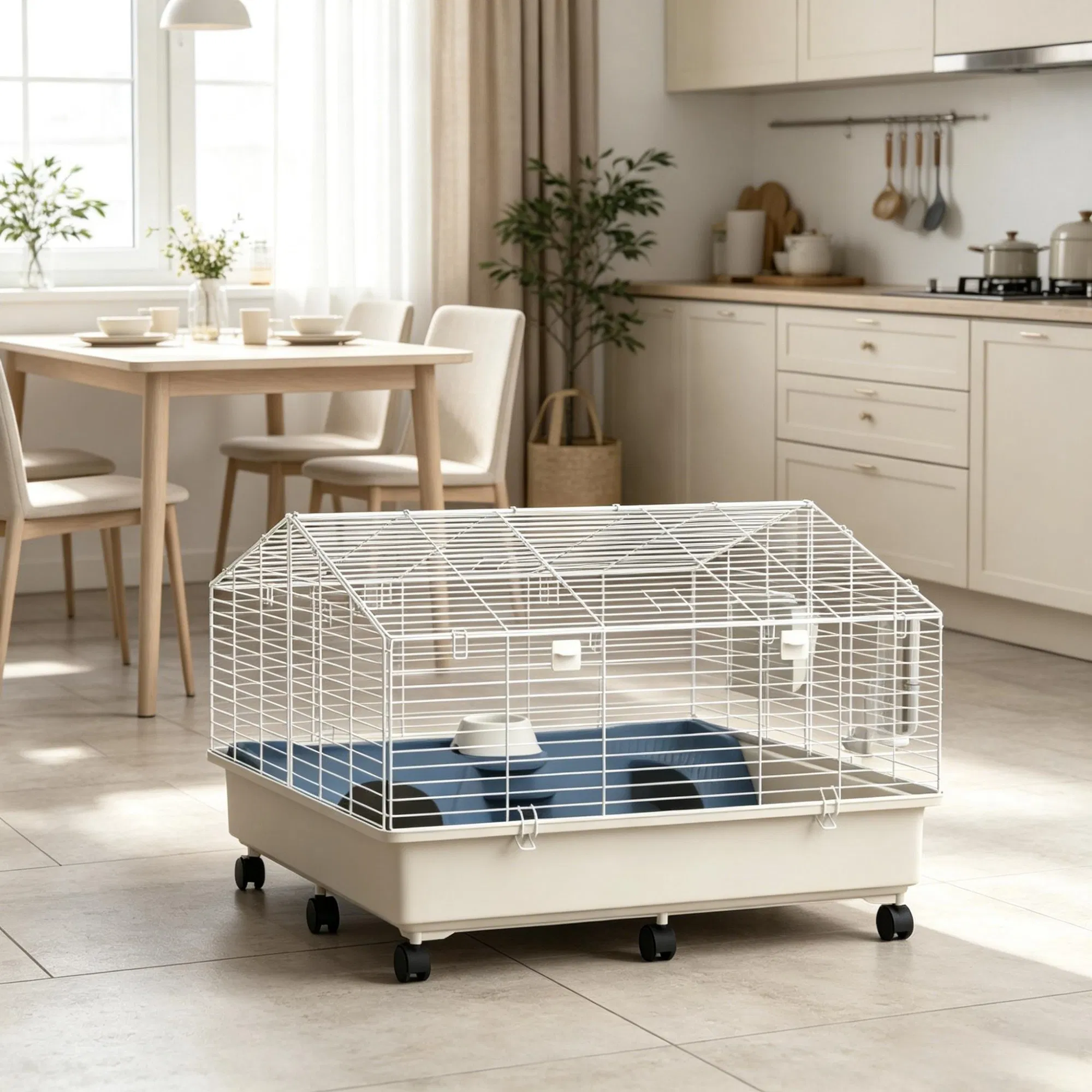 35"35"25" Rolling Small Animal Cage with Water Bottle Hay Feeder Food Dish for Rabbits Hedgehogs Guinea Pigs — image 1