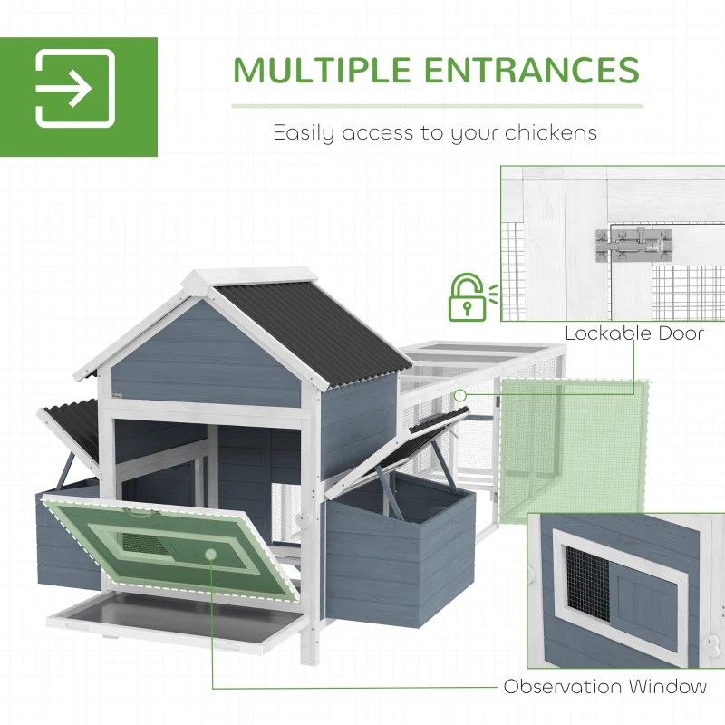 156Extra Large Wooden Chicken Coop With 2 Nesting Box, Run Cage, Waterproof Wave Roof, For 10-15 Chickens, Light GrayMultiple Packages — image 3