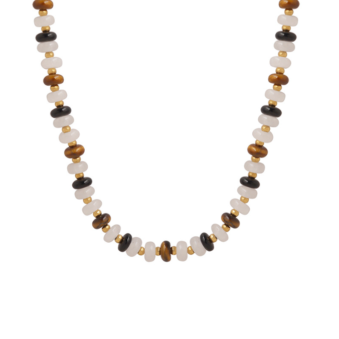 Personalized zebra patterned white jade tiger eye stone beaded black agate various materials niche design and feminine neck — image 1