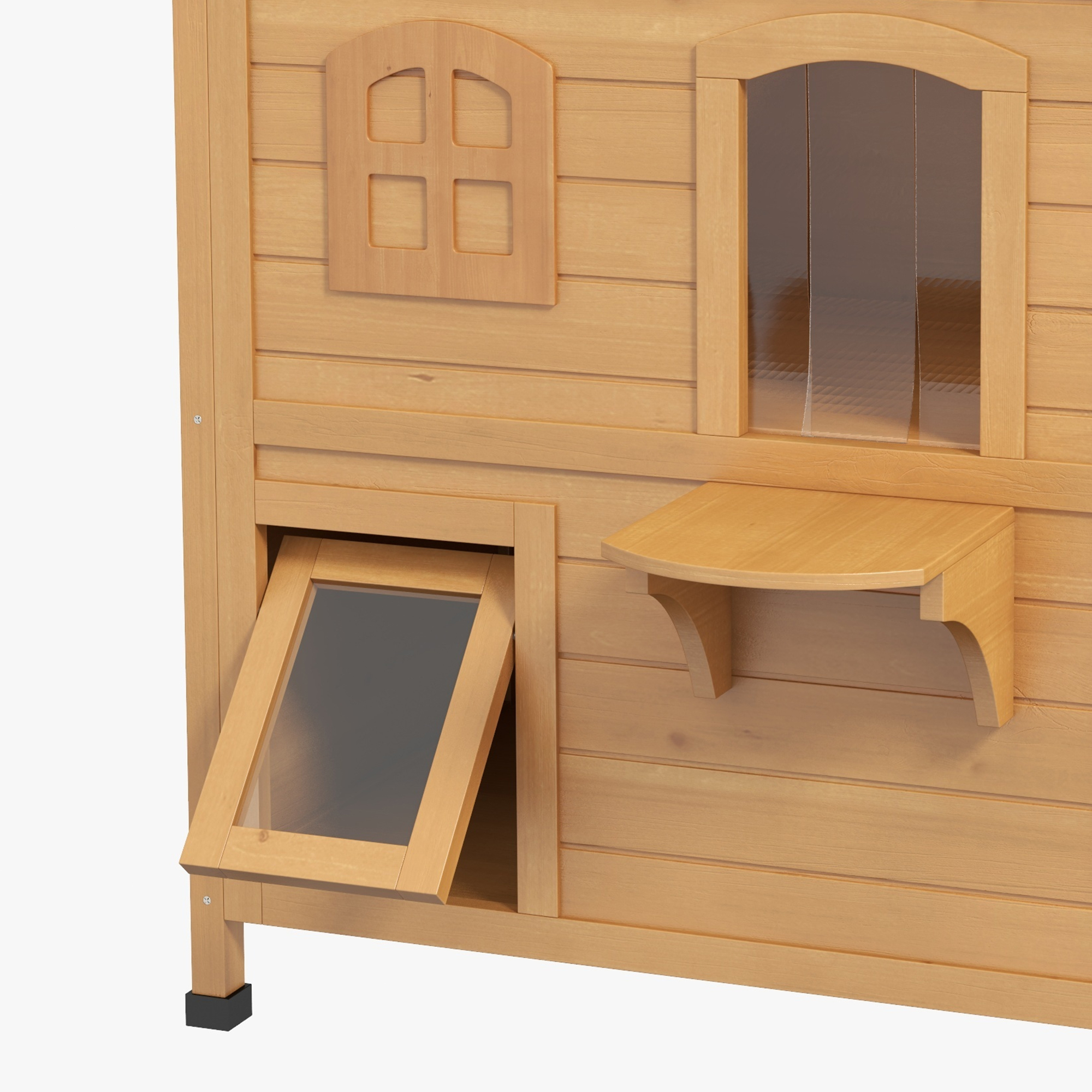 Casa de Madera para Gatos de Exterior de 2 Pisos, Refugio para Gatos Callejeros con Puerta de Escape, Techo Asfáltico, 4 Plataformas, Natural — imagen 4