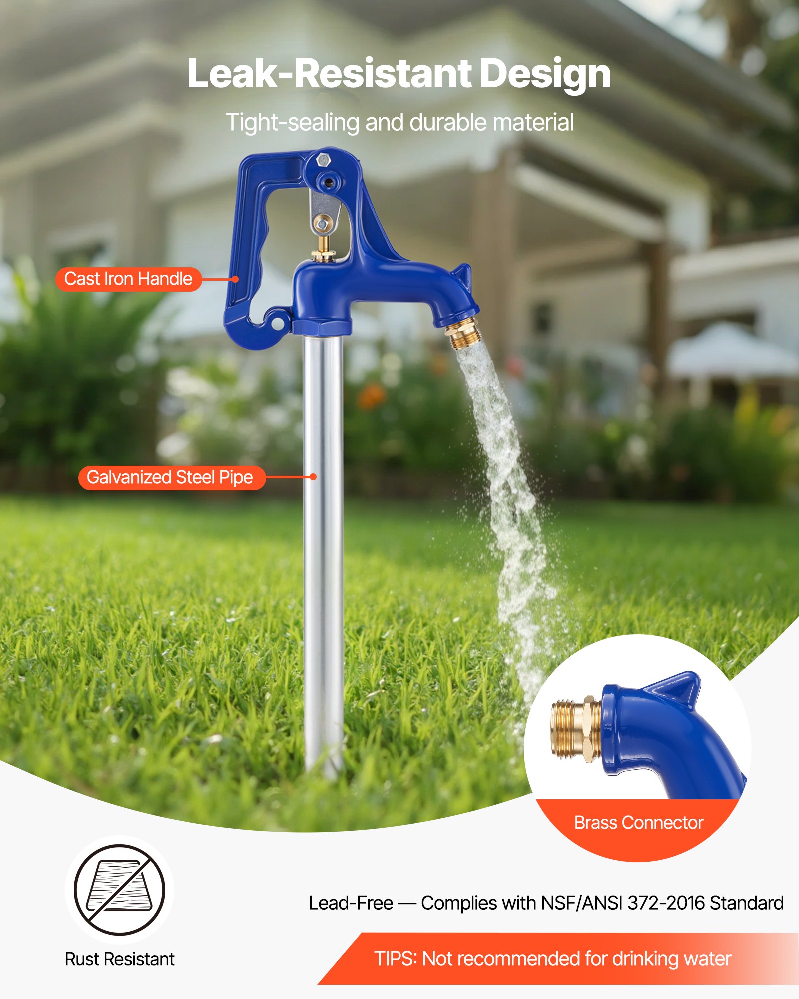 Frost Proof Yard Hydrant, 6.22FT Freeze-Proof Outdoor Faucet With 48" Bury Depth, 3/4" NPT Pipe Connection & 3/4" NH Hose Coupling, No Lead Freezeless Hydrant For Yard Garden Farm Irrigation — imagen 4